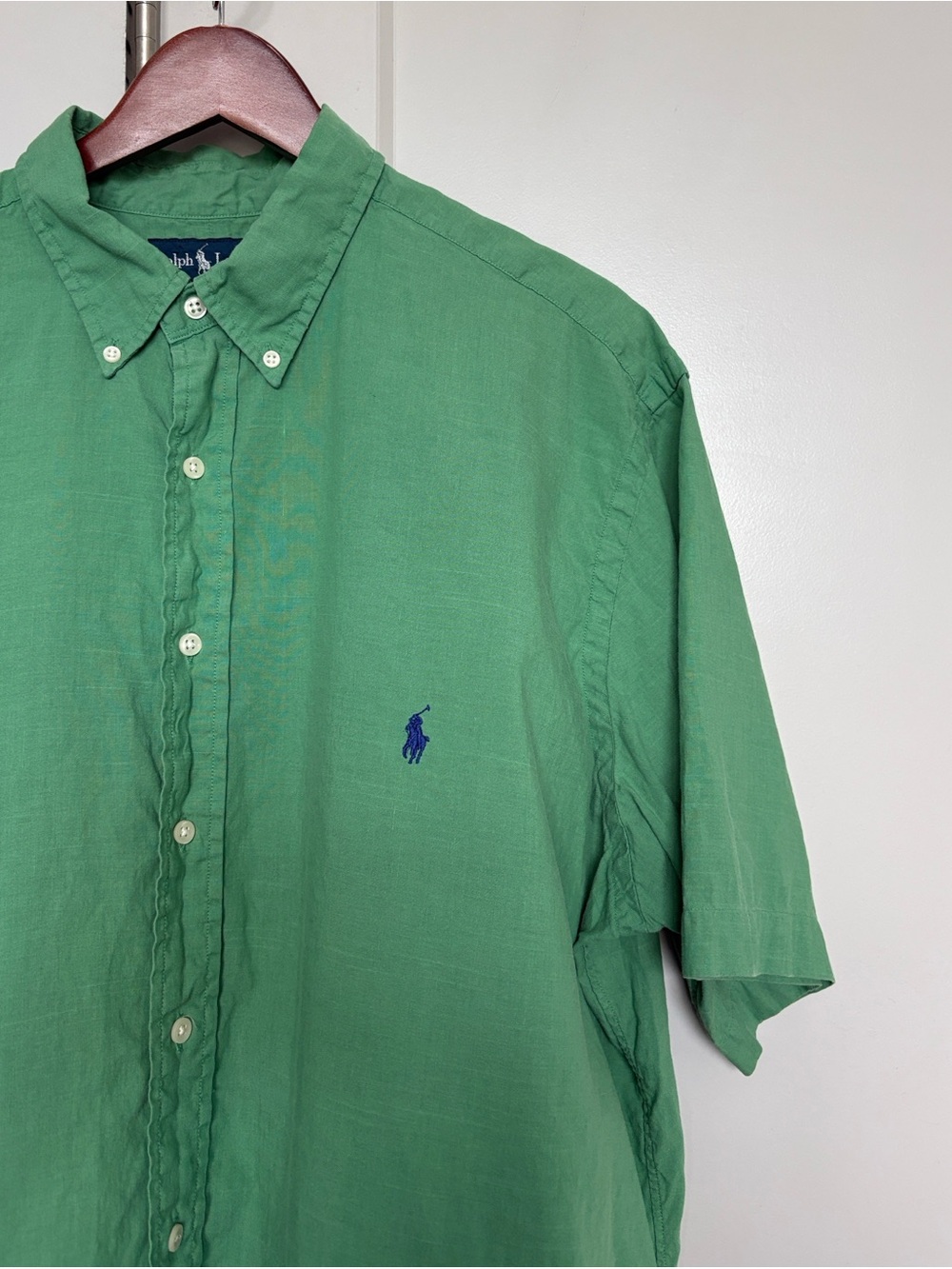 RALPH LAUREN GREEN LINEN SHORT SLEEVE BUTTON DOWN MENS XLT - Picture 2 of 6